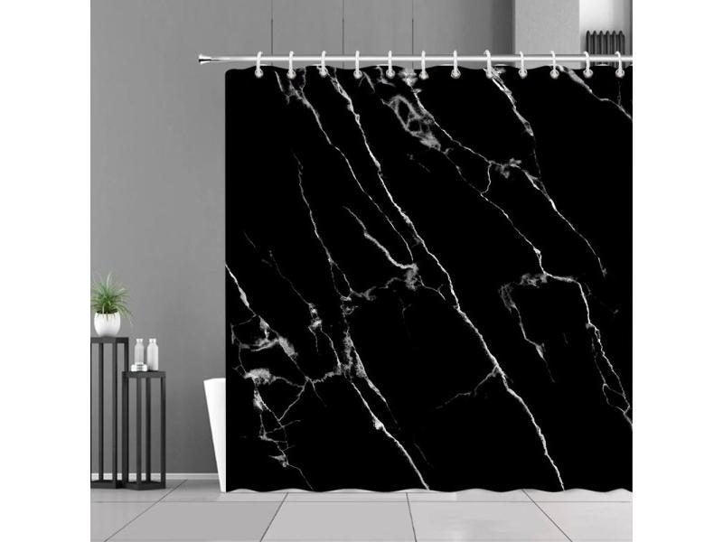 Gray Golden Crackle Marble Shower Curtain Non Slip Bath Mat Set Carousel 1