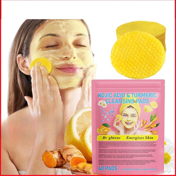 40pcs Turmeric Cleansing Pads for Dark Spots Kojic Acid and Turmeric Cleansin... Carousel 1