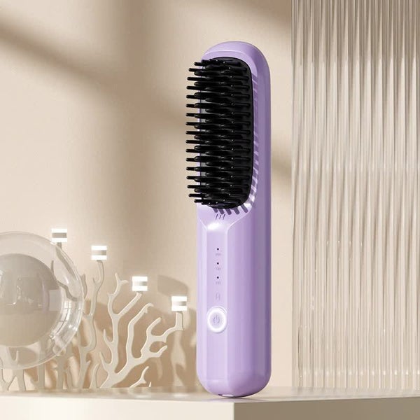 Elosung Purple Rechargeable Wireless Hair Straightening Brush Sleek Styling Tool Carousel 2