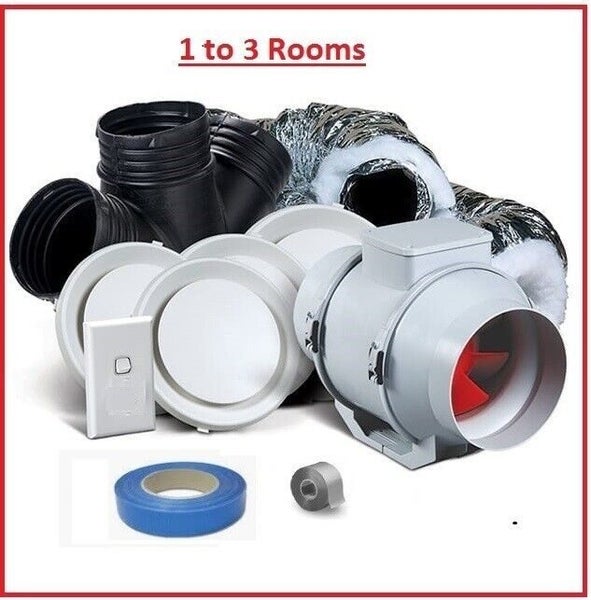 200mm Inline Fan HEAT TRANSFER KIT Duct Air Kit Ducted heating 1-3 rooms Fankit Carousel 1