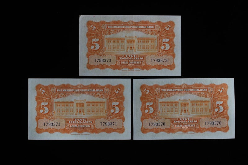 Banknotes - CHINA Kwangtung 5 Yuan 1935 - 3x - High Grade Carousel 2