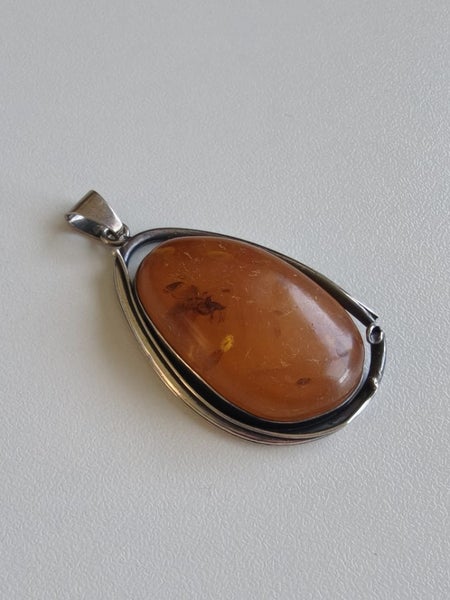 Vintage Large Baltic Amber Pendant Silver 925 Carousel 2