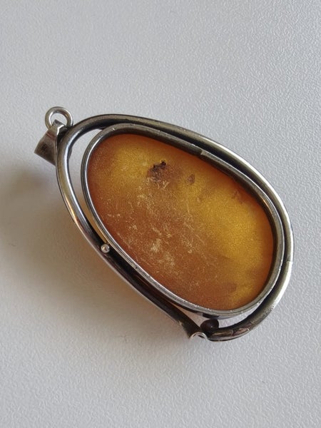 Vintage Large Baltic Amber Pendant Silver 925 Carousel 16