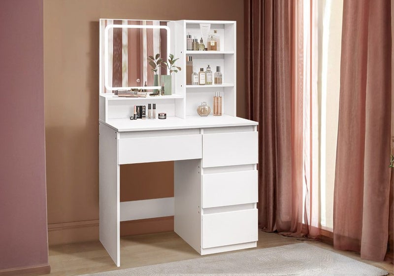 Makeup Vanity Dressing Table Desk White Dresser with Mirror LED Light Strip Carousel 2