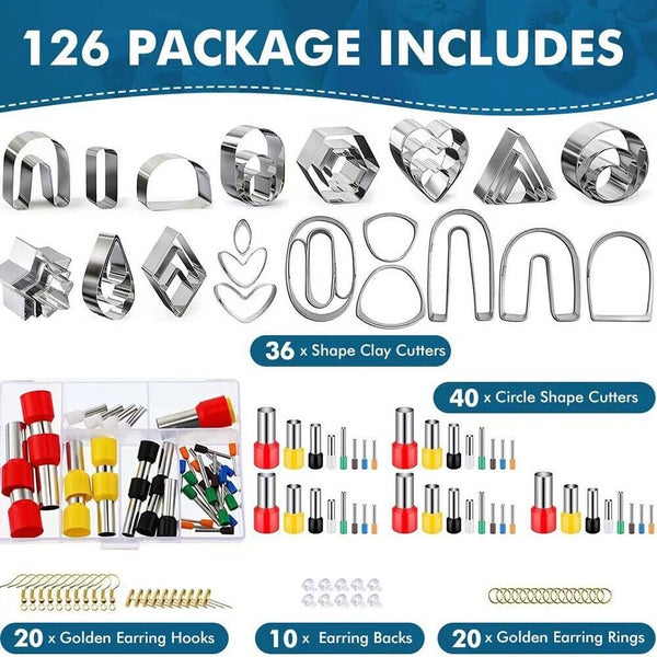 126 Polymer Clay Cutters Kit for Earring Making with Earring Cards Hook Backs Carousel 2