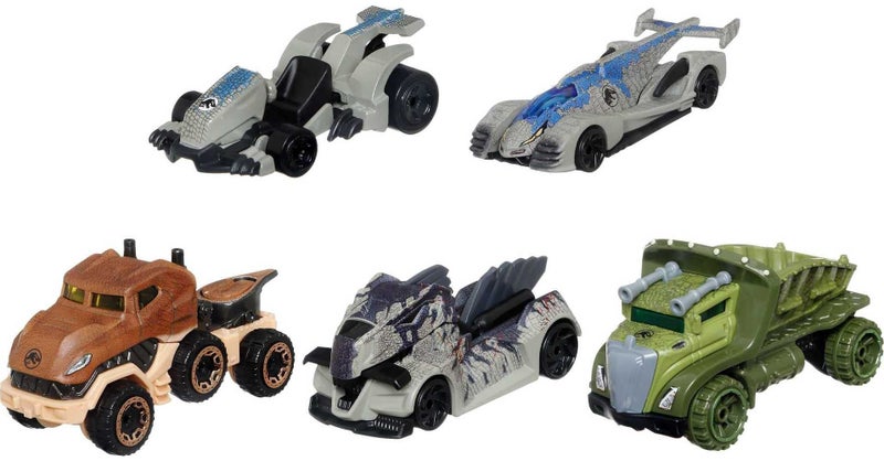 Hot Wheels Jurassic World Dominion Toy Character Cars 5-Pack in 1:64 Scale: Beta Carousel 2