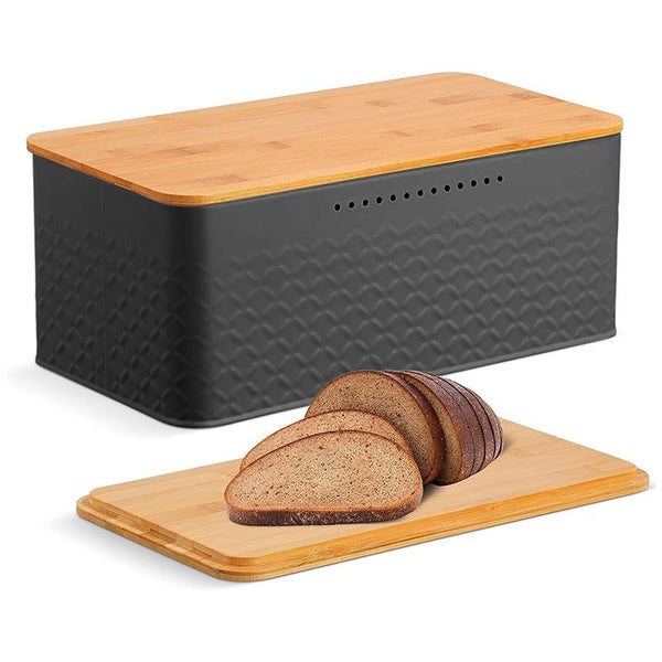 Carla Home Bread Bin With Bamboo Lid Used As Chopping Board For Kitchen Countert Carousel 1