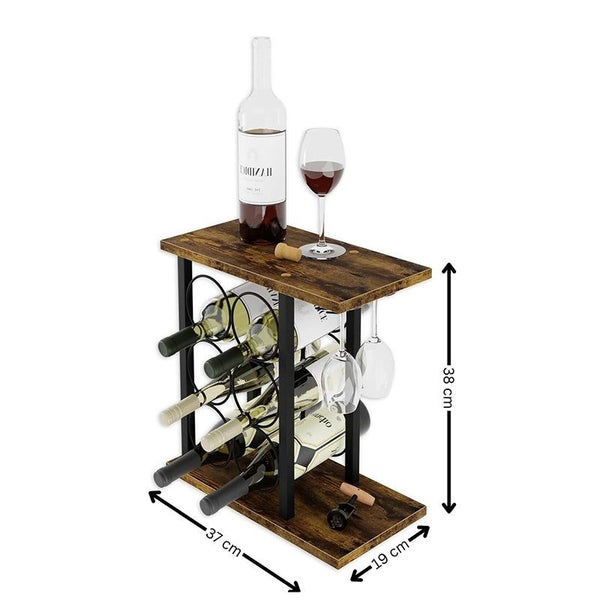 Carla Home Wine Rack Countertop Metal Holder For 6 Bottles And 2 Glasses Carousel 2