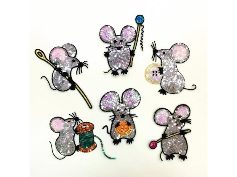 Set Of 6 Mouse Sequins Patches Vintage Embroidered Applique For T-shirt Coat Carousel 1