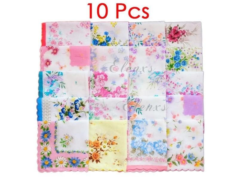 10 Pcs Vintage Women's Hankies With Embroidered Butterfly Lace Flower Carousel 1