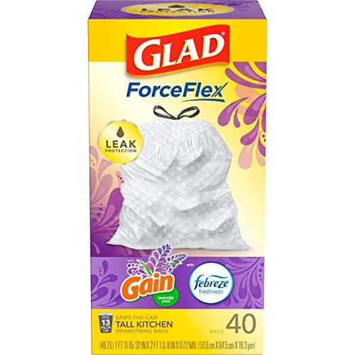 Glad ForceFlex Tall Kitchen Trash Bags, 13 Gal, Gain Lavender with Febreze, 40 C Carousel 1