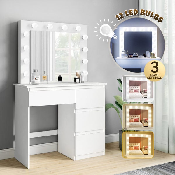 Dresser Table Makeup Dressing Desk 12 LED Lighted Mirror White Carousel 1