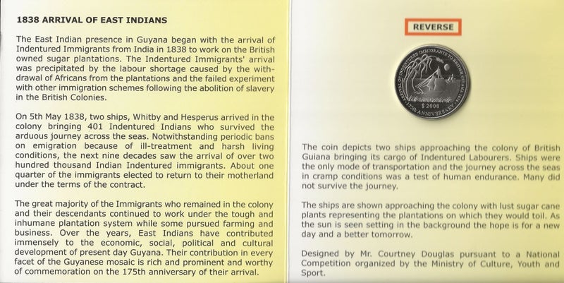GUYANA 2013 $2000 175TH ANNIVERSARY INDIAN MIGRATION COIN in folder UNC Carousel 2