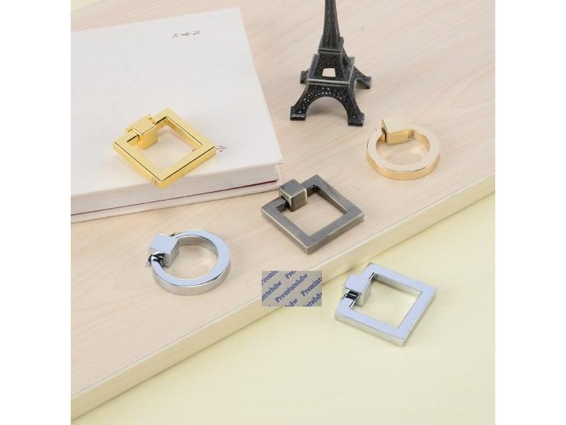 10Pcs Zinc Alloy Square Round Pull Ring Cupboard Furniture Cabinet Shiny Chrome Carousel 2