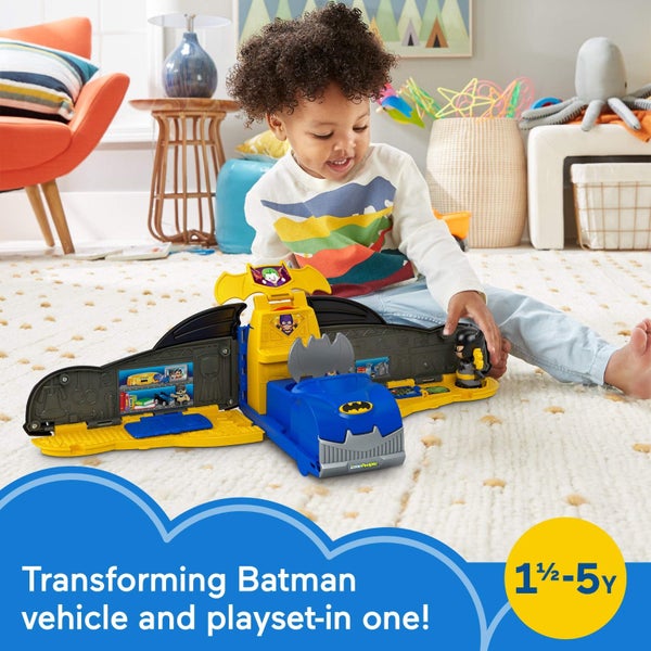 Fisher-Price Little People Toddler Toy DC Super Friends 2-in-1 Batmobile, Batman Carousel 2
