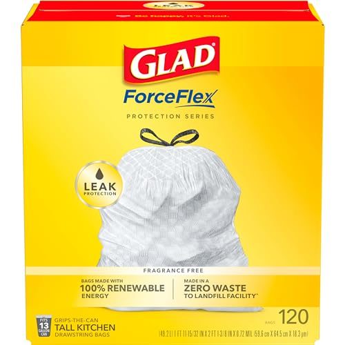 Glad ForceFlex Tall Kitchen Drawstring Trash Bags, 13 Gal, Fragrance Free, 120 C Carousel 1
