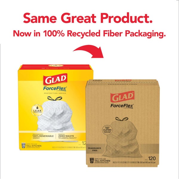 Glad ForceFlex Tall Kitchen Drawstring Trash Bags, 13 Gal, Fragrance Free, 120 C Carousel 3