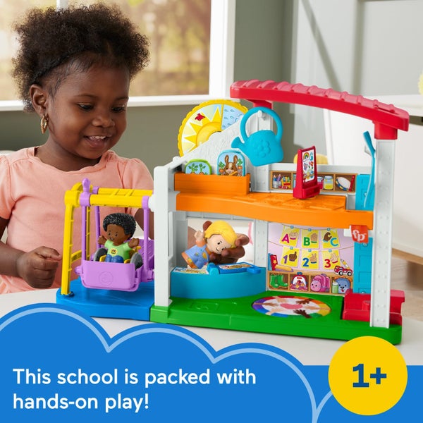 Fisher-Price Little People Toddler Playset Play for All School with 2 Figures & Carousel 2