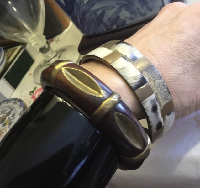 Two VINTAGE Wood Brass & Horn Bangles Carousel 5