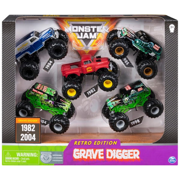 Monster Jam Grave Digger Monster Truck 5pc Value Pack: 1:64 Scale Retro Die-Cast Carousel 1
