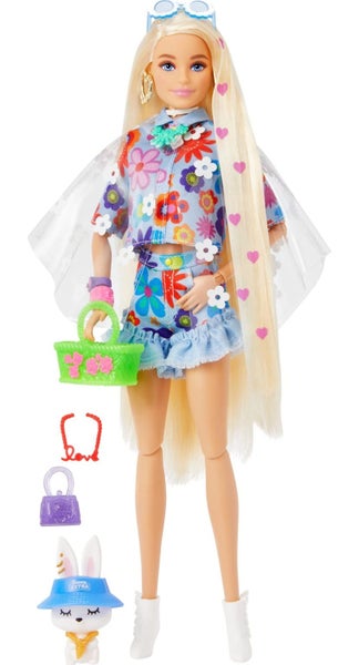 Barbie Extra Doll and Accessories with Extra-Long Blonde Hair Wearing Floral Out Carousel 1