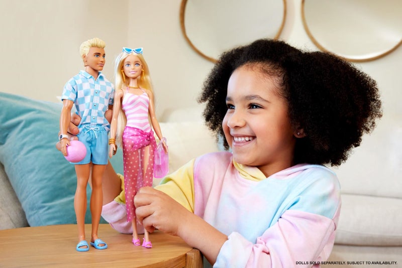 Barbie - Blonde Ken Doll with Blue Button Down and Swim Trunks, Visor, Towel and Carousel 3