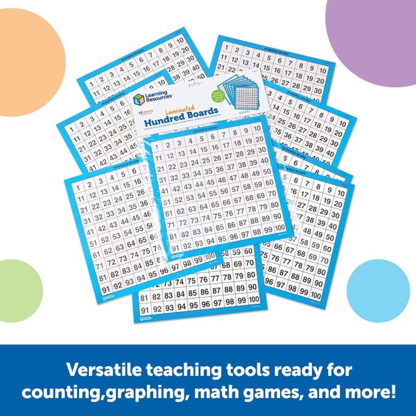 Learning Resources Laminated Hundred Boards, Dry-Erase Counting Aid, Set of 10, Carousel 2