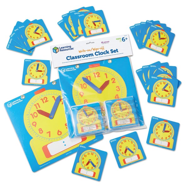 Learning Resources Write & Wipe Clocks Classroom Set - 25 Pieces, Ages 6+ Lamina Carousel 1