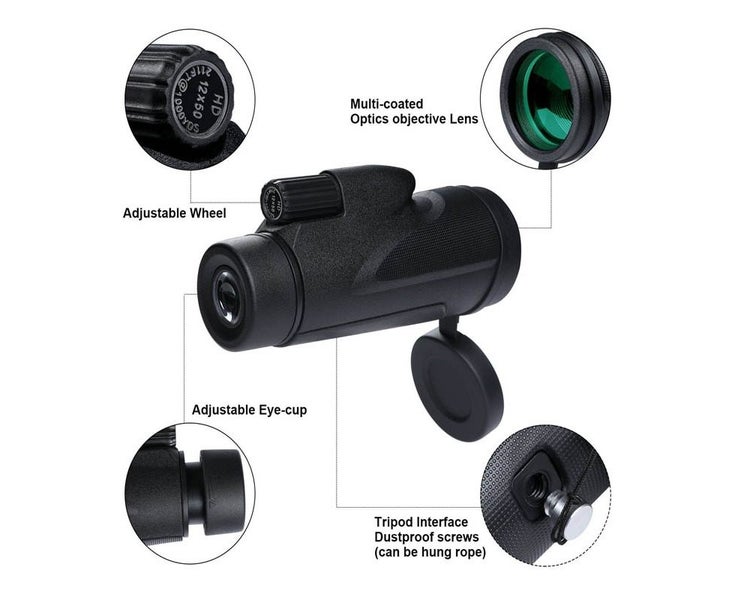 12x50 Large-Aperture Monoculars for Bird Watching Camping Trips Handheld Te Carousel 2
