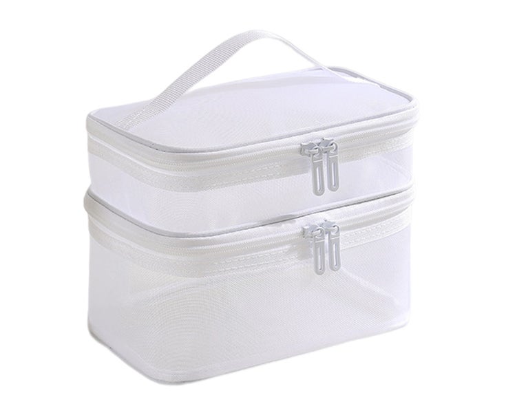 Makeup Bag Double-layer Large Capacity Smooth Zipper Portable Handle Multi- Carousel 1