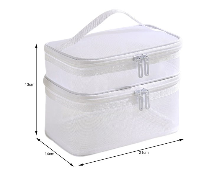 Makeup Bag Double-layer Large Capacity Smooth Zipper Portable Handle Multi- Carousel 2