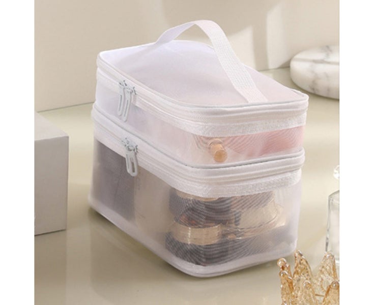 Makeup Bag Double-layer Large Capacity Smooth Zipper Portable Handle Multi- Carousel 5