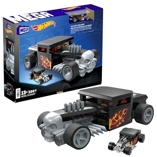 Mega Hot Wheels Race Car Building Toys Set, Bone Shaker with 334 Pieces and Meta Carousel 1