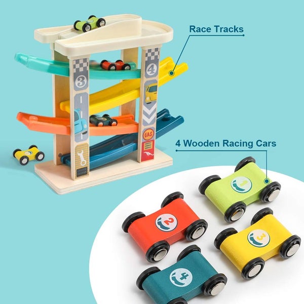 TOP Bright Toddler Wooden Race Track Car Ramp Toys for 1 2 Year Old Baby Motor S Carousel 2