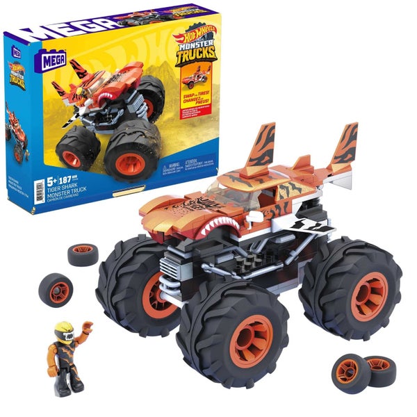 MEGA Hot Wheels Monster Trucks Building Toy Playset, Tiger Shark with 187 Pieces Carousel 1