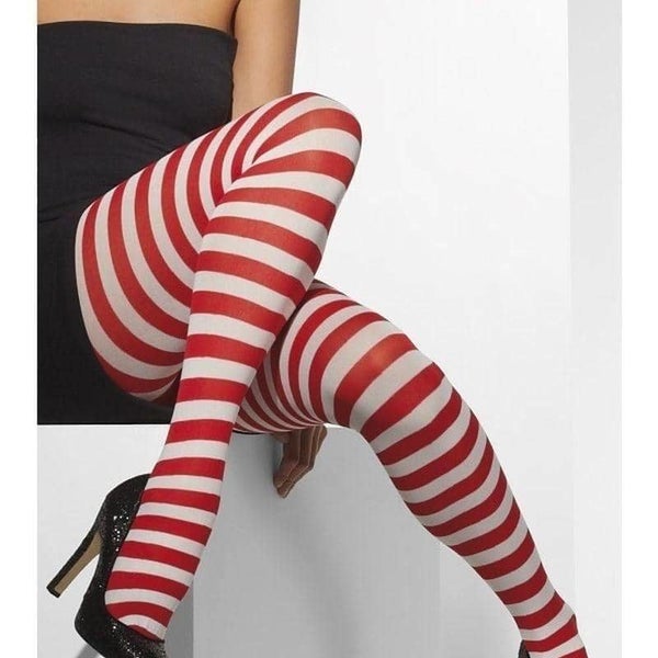Opaque Tights Adult Red White Striped Xmas Costume Accessory Carousel 1