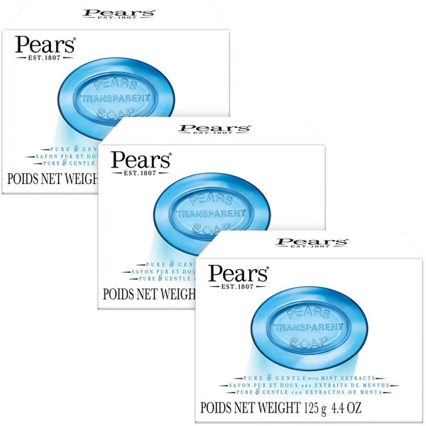 PEARS Glycerin Soap, Transparent Blue with Mint Extract, 3-Pack - Pure & Gentle Carousel 1