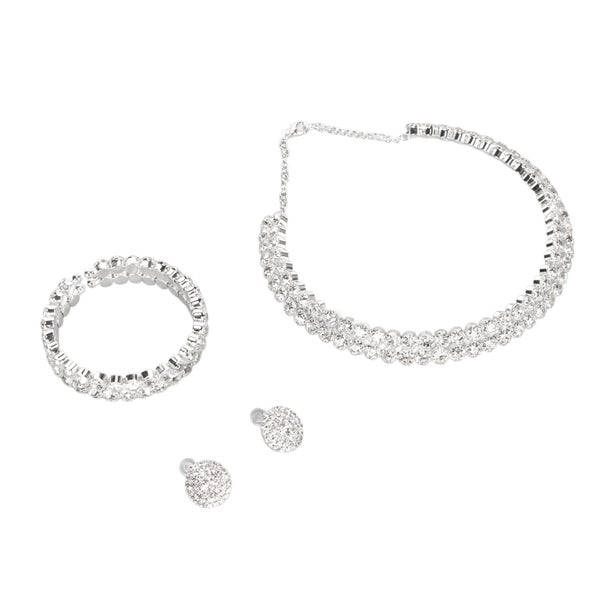 rhinestone necklace bracelet earrings Bridal Jewelry Set Stylish Elegant Carousel 1