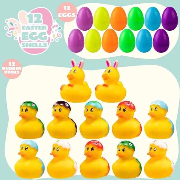 JOYIN 12 Pcs Filled Easter Eggs with Rubber Duck and Rabbit Duckies, Bright Colo Carousel 2
