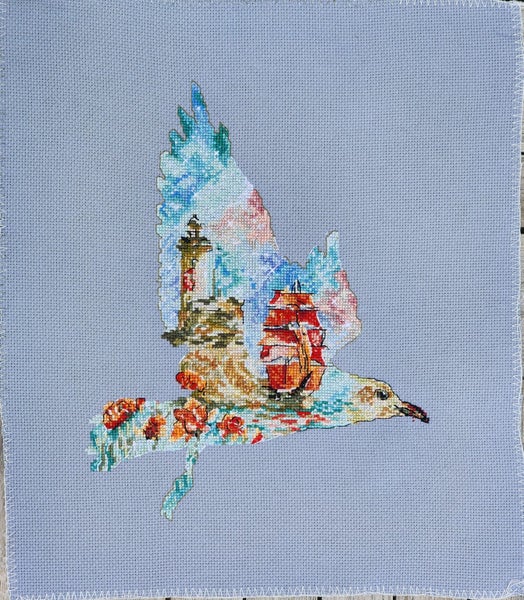 Seagull at sunset finished cross stitch picture by Olena Polyakova Carousel 3