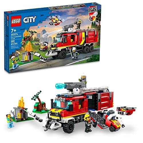 LEGO City Fire Command Truck Building Set - Fire Truck Toy with Land & Air Drone Carousel 1