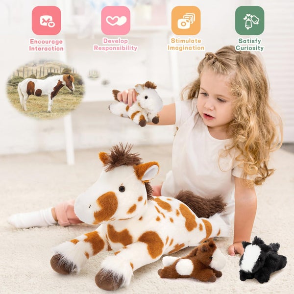 MaoGoLan 4 Pcs Horse Plush Stuffed Animal, Large Stuffed Mommy Horse with Babies Carousel 2