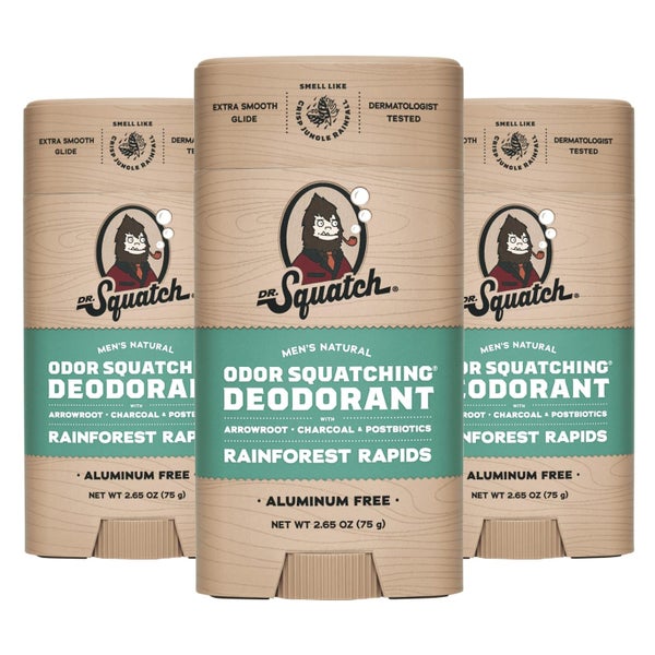Dr. Squatch Natural Deodorant for Men 3 Pack Rainforest Rapids - Odor-Squatching Carousel 1