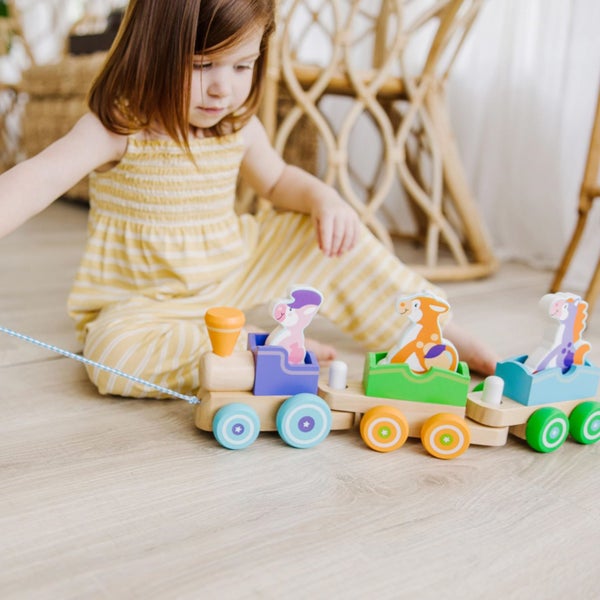 Melissa & Doug First Play Wooden Rocking Farm Animals Pull Train Carousel 2