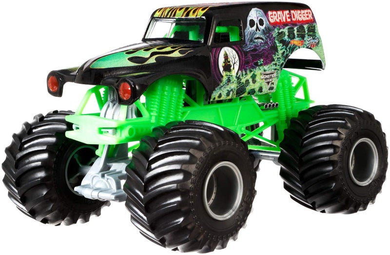 Hot Wheels Monster Jam Grave Digger Die-Cast Vehicle, 1:24 Scale, Black and Gree Carousel 1