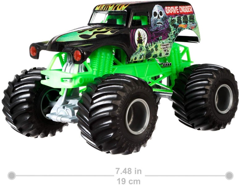 Hot Wheels Monster Jam Grave Digger Die-Cast Vehicle, 1:24 Scale, Black and Gree Carousel 2