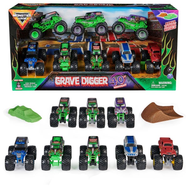 Monster Jam, Grave Digger 40th Anniversary 8-Pack Monster Trucks with Bonus Acce Carousel 1