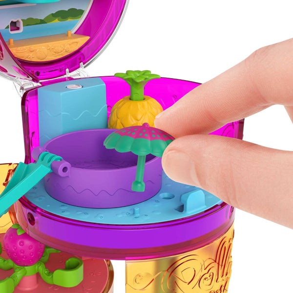 Polly Pocket 2-in-1 Travel Toy Playset, Spin 'N Surprise Smoothie with Micro Pol Carousel 3