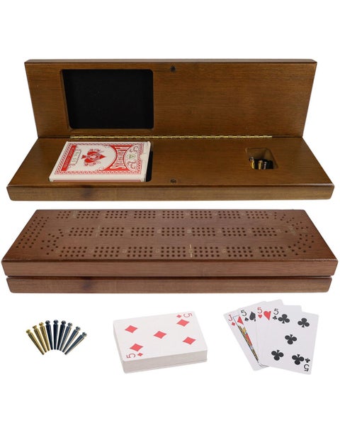 WE Games Cribbage Board with Pegs - Cribbage Set of Playing Cards & 9 Metal Pegs Carousel 1