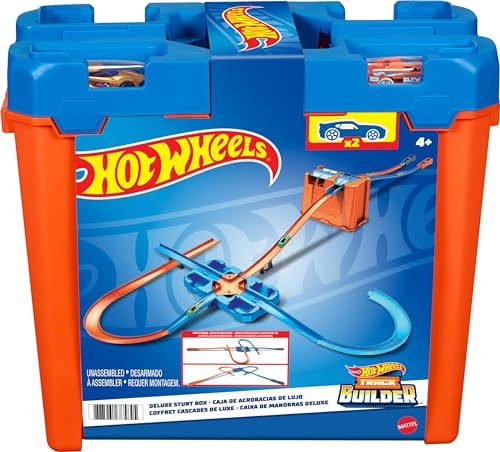 Hot Wheels Toy Car Track Builder Playset, Deluxe Stunt Box with 25 Component Par Carousel 1